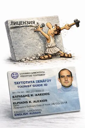 Официальная лицензия гида в Греции: Алексей Элпиадис, лицензия по всей стране